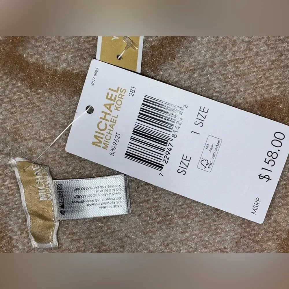 MICHAEL KORS Oversized Signature Logo Jacquard Blanket Scarf -Camel & Cream NWT